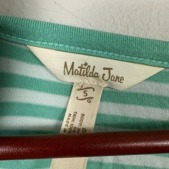 Matilda Jane Green Blue Striped Polka Dot Wonderment Talk Tomorrow Top Small - Picture 2 of 3